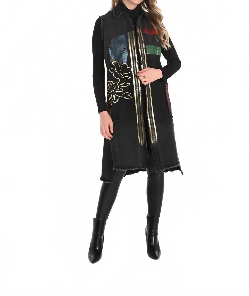 NEW FRANK LYMAN bellara woven long vest in black/multi